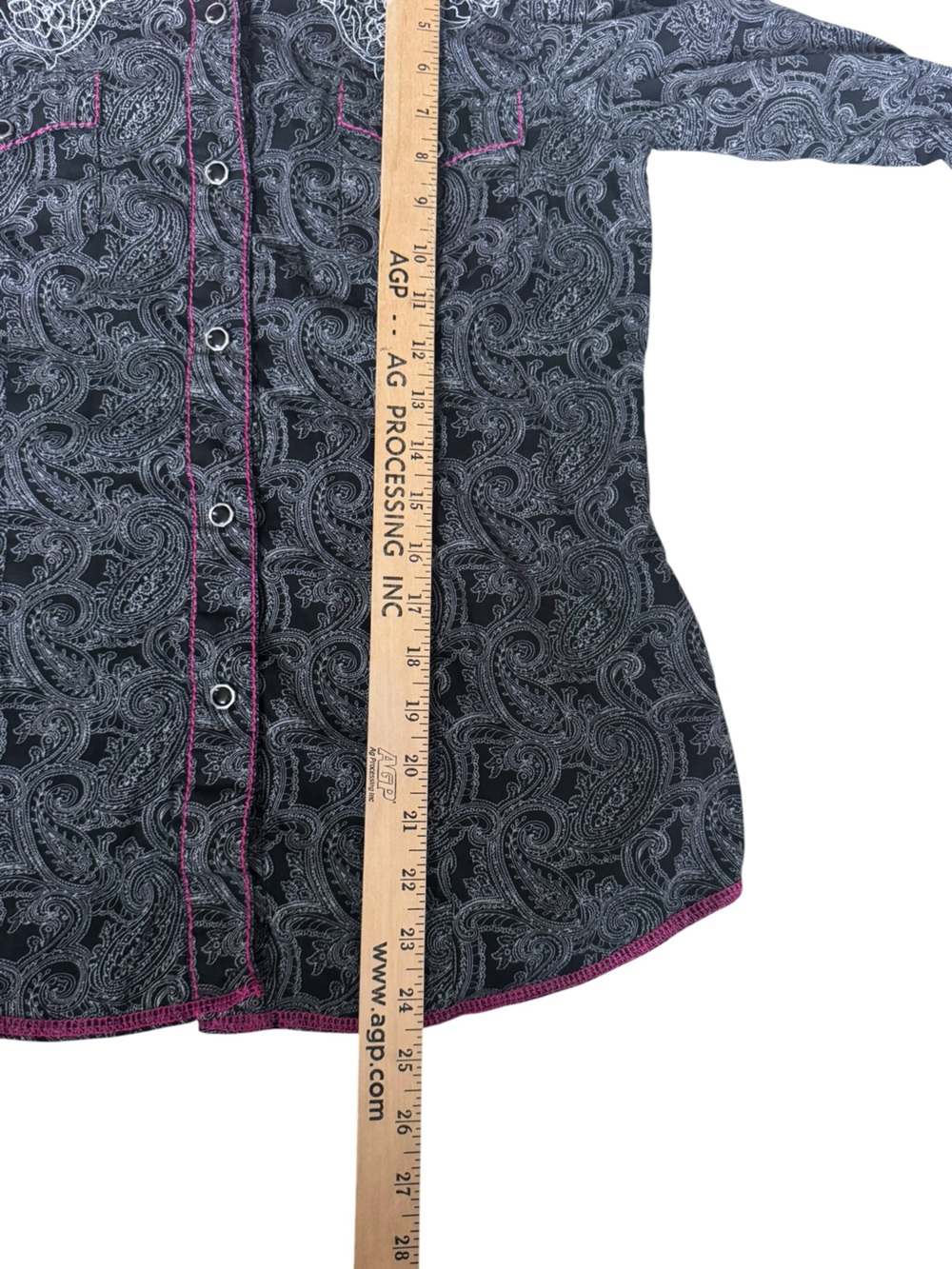 Roper Western Snap Shirt S Black Paisley Pink Embroidered Rodeo Y2K - Picture 5 of 8